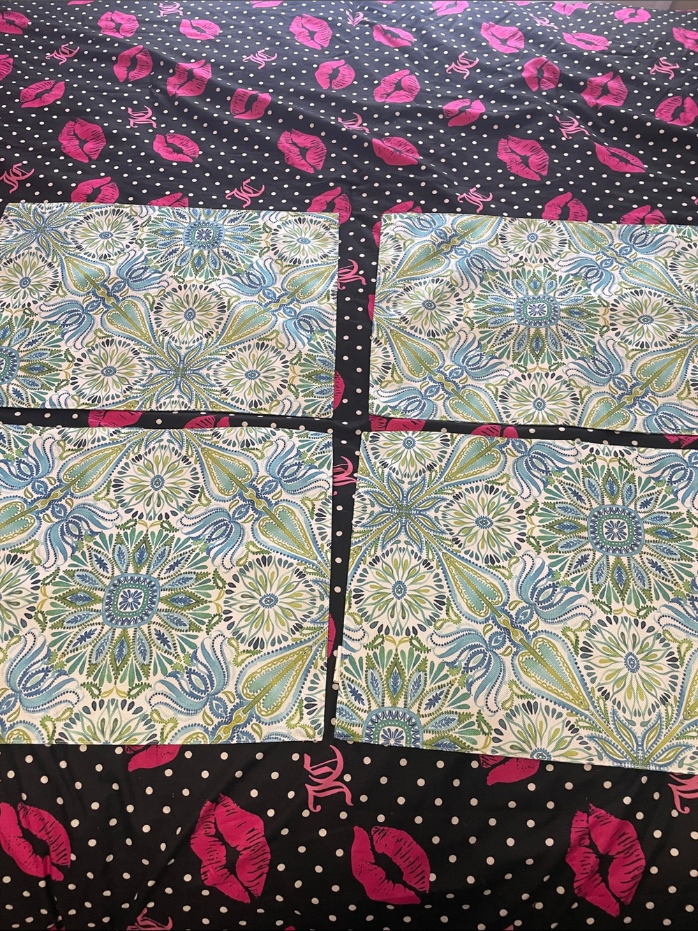 Fiesta Blue Green White Patterned Placemats (Set of 4)